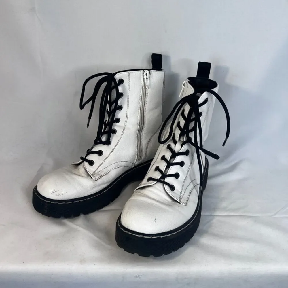 Sincerely Jules White Lace Up "Harley" Combat Hiking Boots Y2K Skater Size 8.5M - Picture 4 of 16